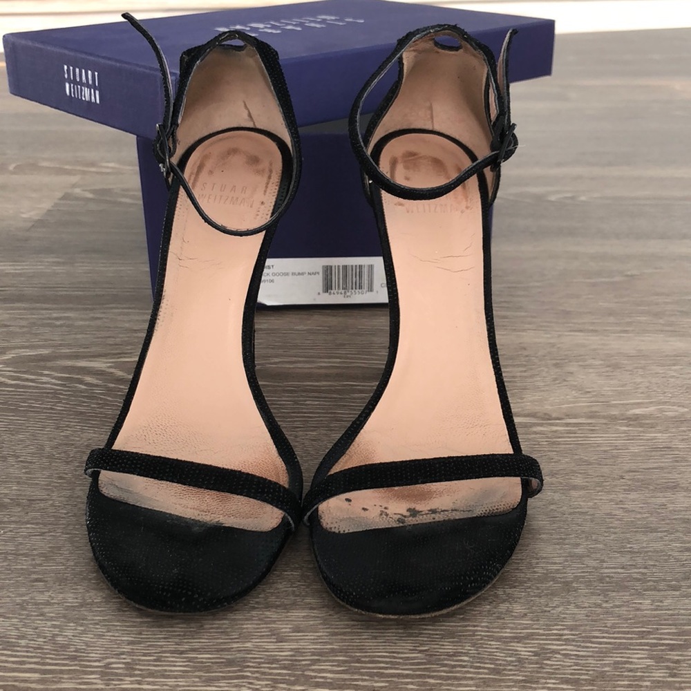 Stuart Weitzman Nudist black goose bump napa